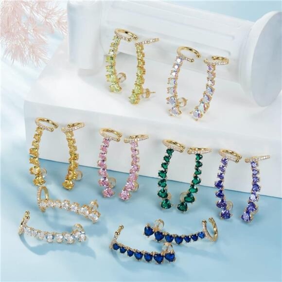 925Sterling Silver Post Stud Earrings for Women Cartilage Ear Cuffs Hoop Climber - Picture 6 of 7